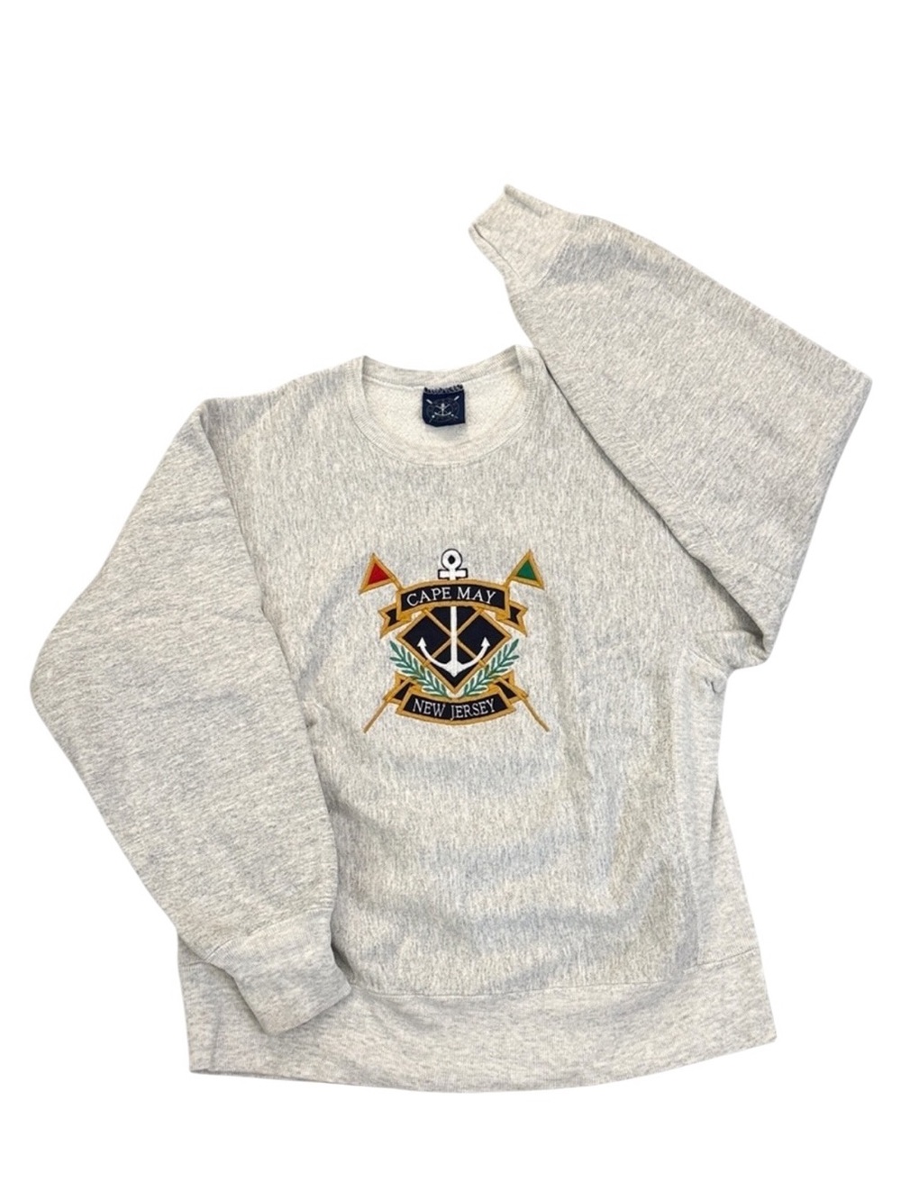 VTG 90s Cape May NJ Crewneck Sweatshirt Gray Nautical Anchor Gray Oarsman Medium
